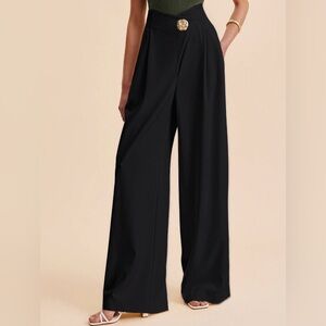 Embellished ultra high waist wide leg pant, black